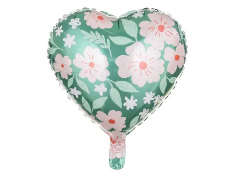 Balon foliowy serce zielone w różowe KWIATY 18"