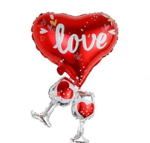 Balon foliowy Serce z kieliszkami 70 x 49 cm