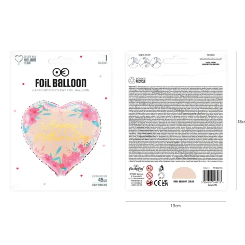 Balon foliowy serce z kwiatami Happy Mothers Day Dzień Matki 45 cm