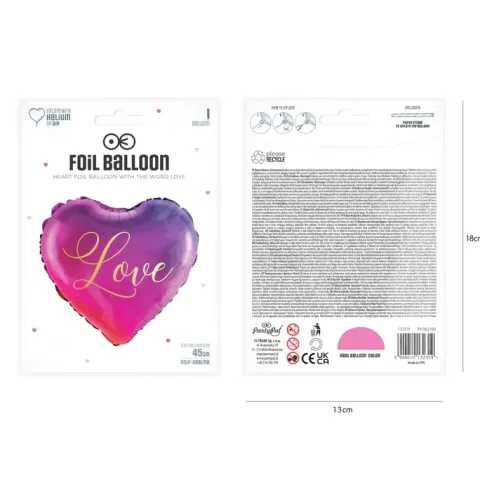 Balon foliowy serce z nadrukiem Love 18 cali