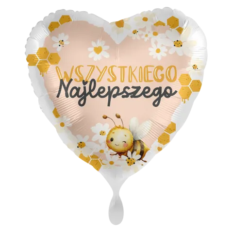 Balon foliowy serce z pszczółką Wszystkiego Najlepszego 18 cali