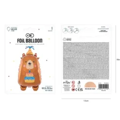 Balon foliowy Urodzinowy Miś z tortem 44x78cm