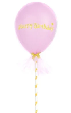 Balon gumowy Happy Birthday z tiulem i słomką