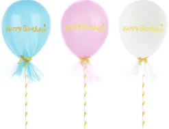 Balon gumowy Happy Birthday z tiulem i słomką