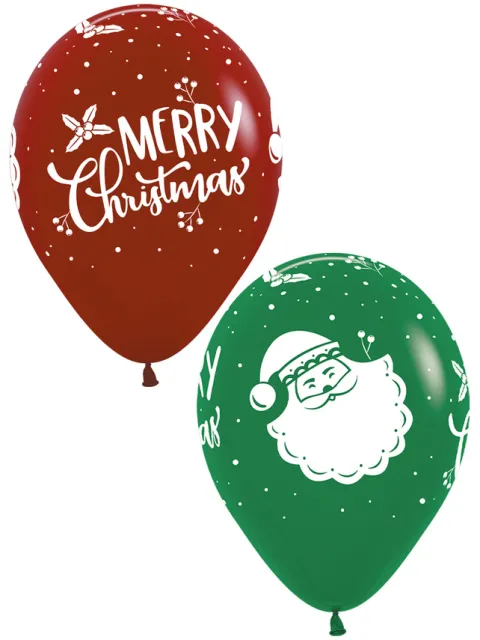 Balon gumowy świąteczny Merry Christmas z Mikołajem Sempertex 12 cali 1 szt.