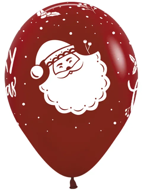 Balon gumowy świąteczny Merry Christmas z Mikołajem Sempertex 12 cali 1 szt.