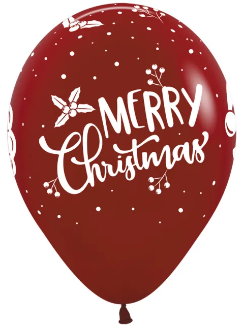 Balon gumowy świąteczny Merry Christmas z Mikołajem Sempertex 12 cali 1 szt.