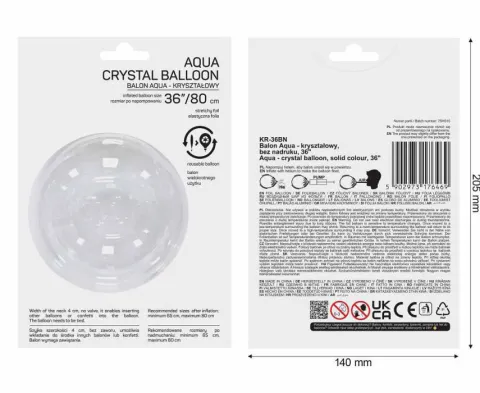 Balon kula Bubble Deco Aqua Crystal transparentny 36"
