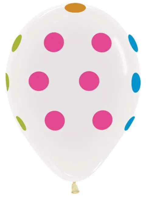 Balon Sempertex Transparentny w Neonowe Kropki 12'' 1 szt