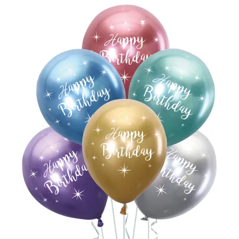 Balony chromowane Happy Birthday CHROME 12 cali 6 sztuk mix