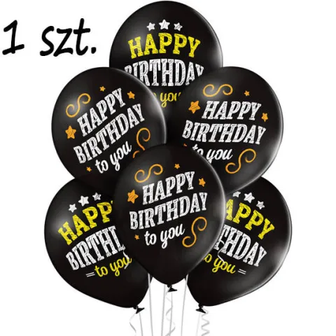 Balony Czarne Happy Birthday 12 cali 1 szt.