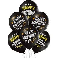 Balony Czarne Happy Birthday 12 cali 1 szt.