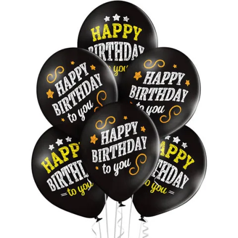 Balony Czarne Happy Birthday 12 cali 1 szt.