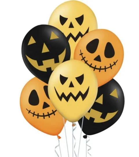 Balony gumowe Halloween dynia mix 12" 6 szt.