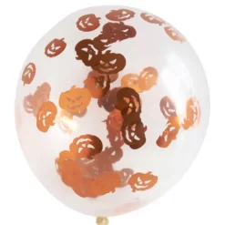 Balony gumowe z konfetti dynie halloween 30 cm 4 szt.