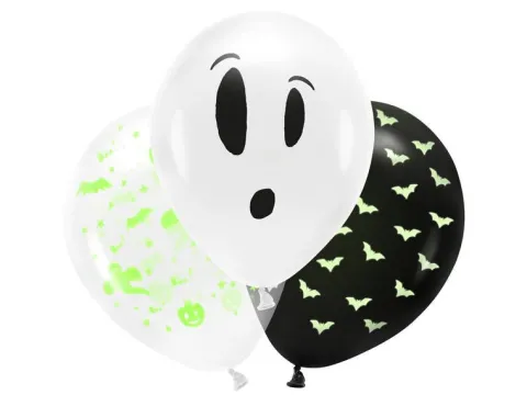 Balony Halloween świecące UV, BOO! mix 3 szt.