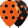 Balony Sempertex Kropki 12'' 12 szt Mix pomarańczowo-czarny