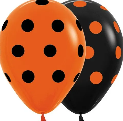 Balony Sempertex Kropki 12'' 12 szt Mix pomarańczowo-czarny