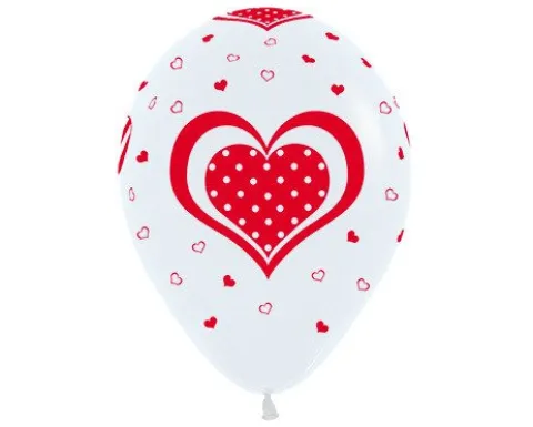 Balony Sempertex Serca w kropki 12'' 50 szt Mix biało-czerwony