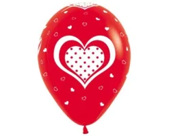 Balony Sempertex Serca w kropki 12'' 12 szt Mix biało-czerwony