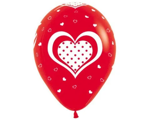 Balony Sempertex Serca w kropki 12'' 12 szt Mix biało-czerwony