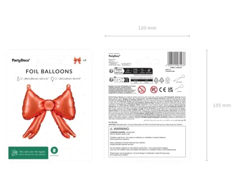 Balony foliowe do girland Kokardy, 25,5 x 25 cm, czerwone 5 szt.