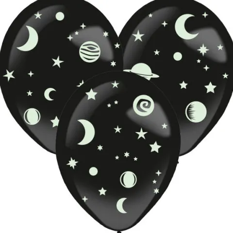 Balony gumowe KOSMOS 35 cm 3 szt. + naklejki Świecące w ciemności