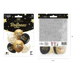 Balony Happy New Year Sylwester 12 cali zestaw 6 szt.