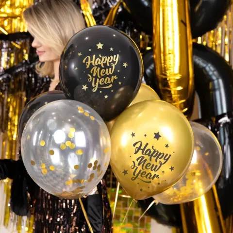 Balony Happy New Year Sylwester 12 cali zestaw 6 szt.