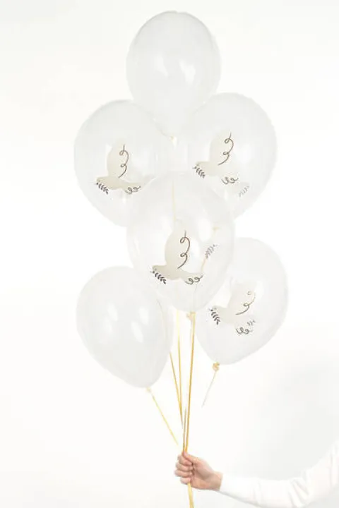 Balony transparentne Gołąbek Komunia Ślub 6 szt.