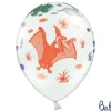 Balony z nadrukiem Dinozaury białe z kolorową grafiką 6 szt.
