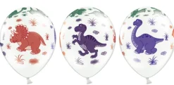 Balony z nadrukiem Dinozaury białe z kolorową grafiką 6 szt.