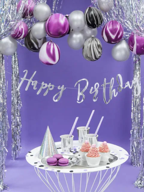 Baner girlanda "Happy Birthday" srebrny