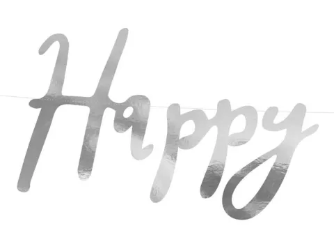 Baner girlanda "Happy Birthday" srebrny