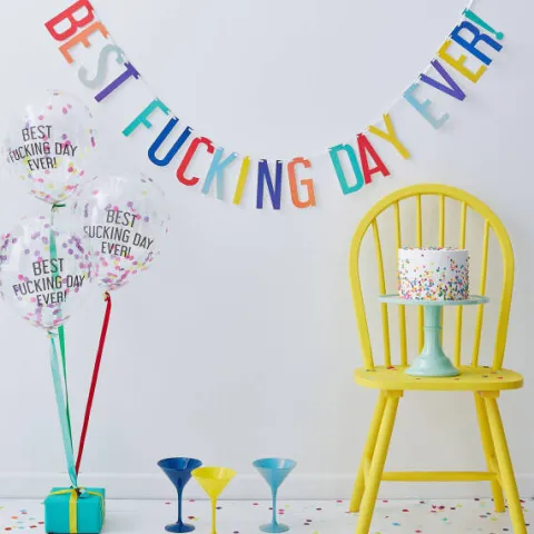 Baner girlanda i balony urodzinowe śmieszny napis BEST DAY