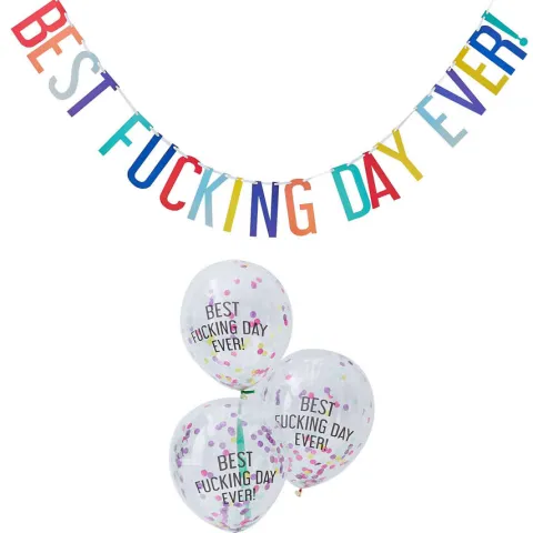 Baner girlanda i balony urodzinowe śmieszny napis BEST DAY