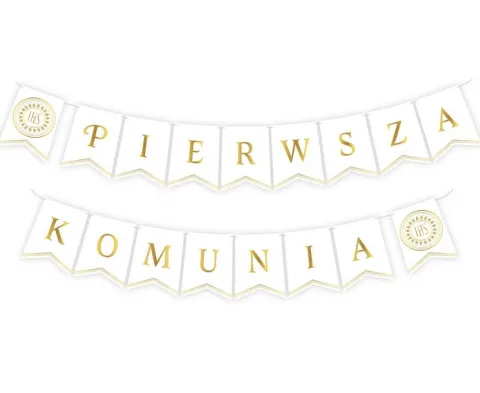 Baner girlanda biało-złota I KOMUNIA ŚWIĘTA 2 x 300 cm