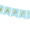 Baner girlanda "Happy Birthday" złoty napis -niebieski