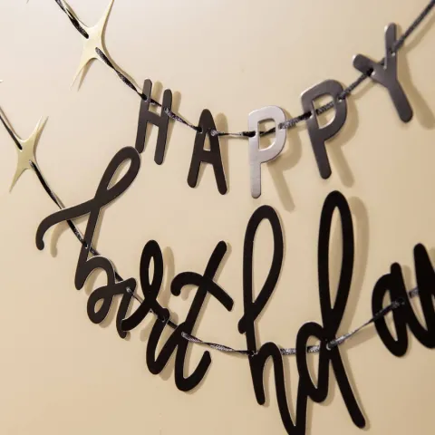 Baner urodzinowy girlanda czarna Happy Birthday 2 m