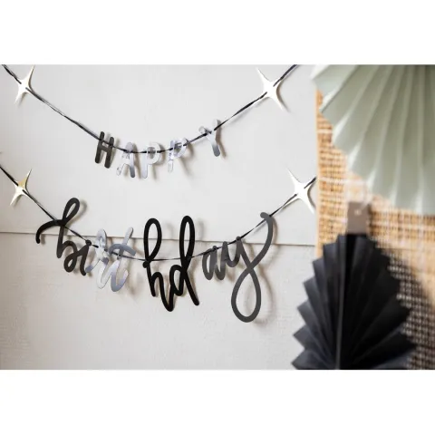 Baner urodzinowy girlanda czarna Happy Birthday 2 m