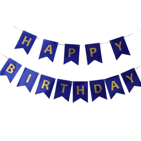 Baner urodzinowy girlanda granatowa "Happy Birthday" Złote litery 180 cm