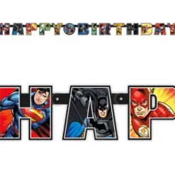 Baner urodzinowy girlanda "Happy Birthday" Justice League 200 cm