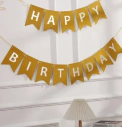 Baner urodzinowy girlanda złota brokatowa "Happy Birthday" 250 cm