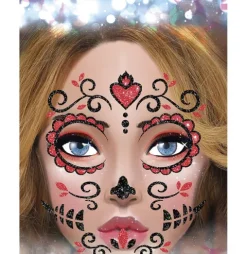 Blingi Naklejki brokatowe na twarz - czaszka meksykańska Catrina