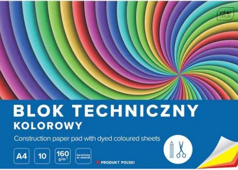 Blok techniczny kolorowy A4 10 kartek
