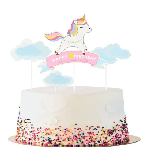 Dekoracja na tort - pikery toppery Jednorożec Happy Birthday