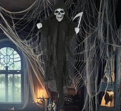 Dekoracja wisząca Kościotrup szkielet z kosą halloween 50 cm