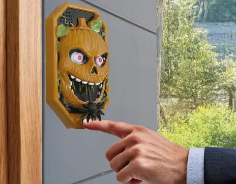 Dzwonek do drzwi Halloween 20x11 cm z dźwiękiem i światłem Dynia GUIRCA