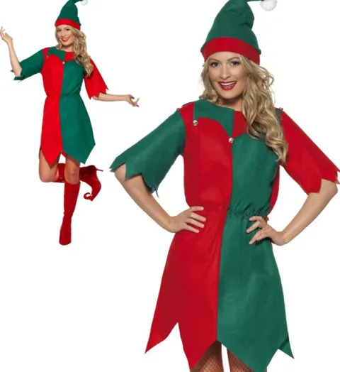 ELF czerwono zielony damski strój dla dorosłych