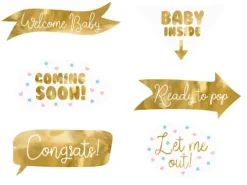 Foto rekwizyty do zdjęć Baby Shower złote 6 szt.